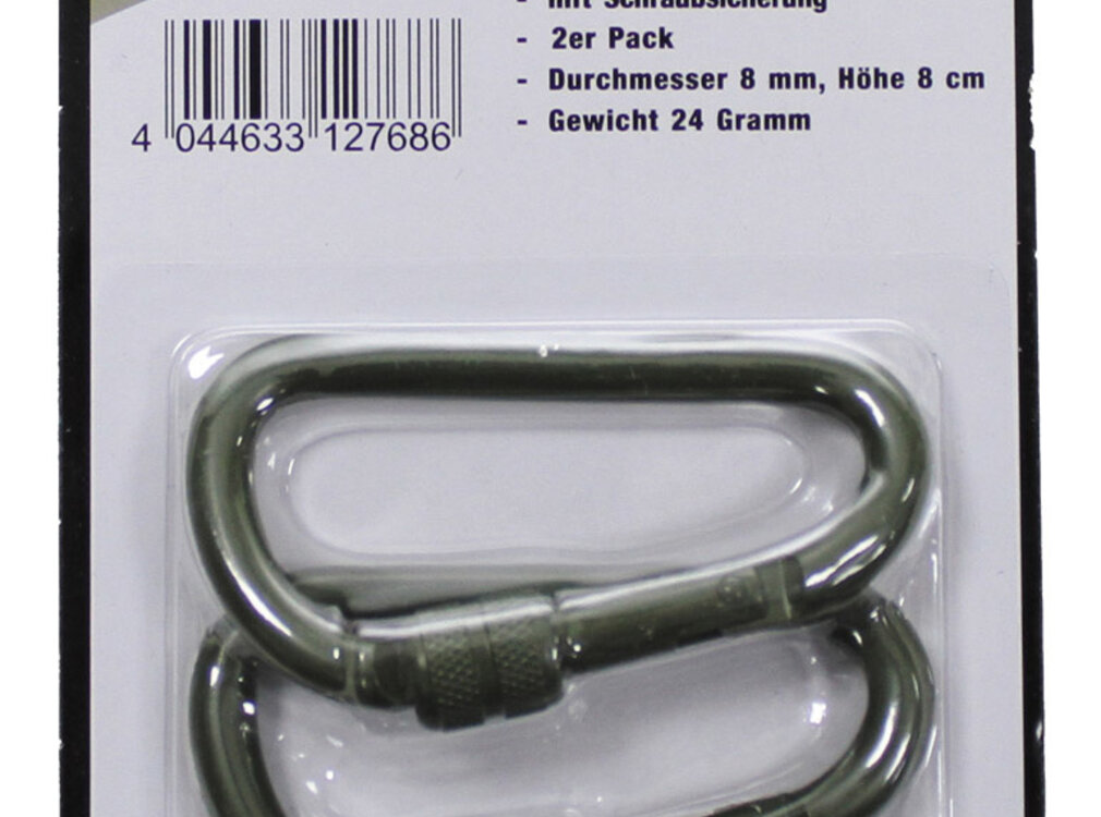 MFH MFH - Karabiner -  Schraubverschluss -  D 8 mm x 8 cm -  2er Pack -  oliv