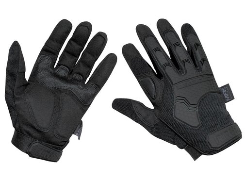 MFH | Mission For High Defence Schwarze taktische Handschuhe "Attack" mit verstellbarem Armband von Velcro.