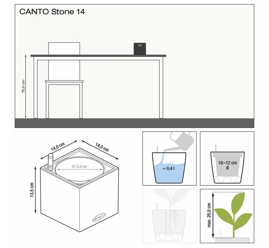 Lechuza - Pflanzgefäß  CANTO STONE 14 quarz weiß ALL-IN-ONE Set