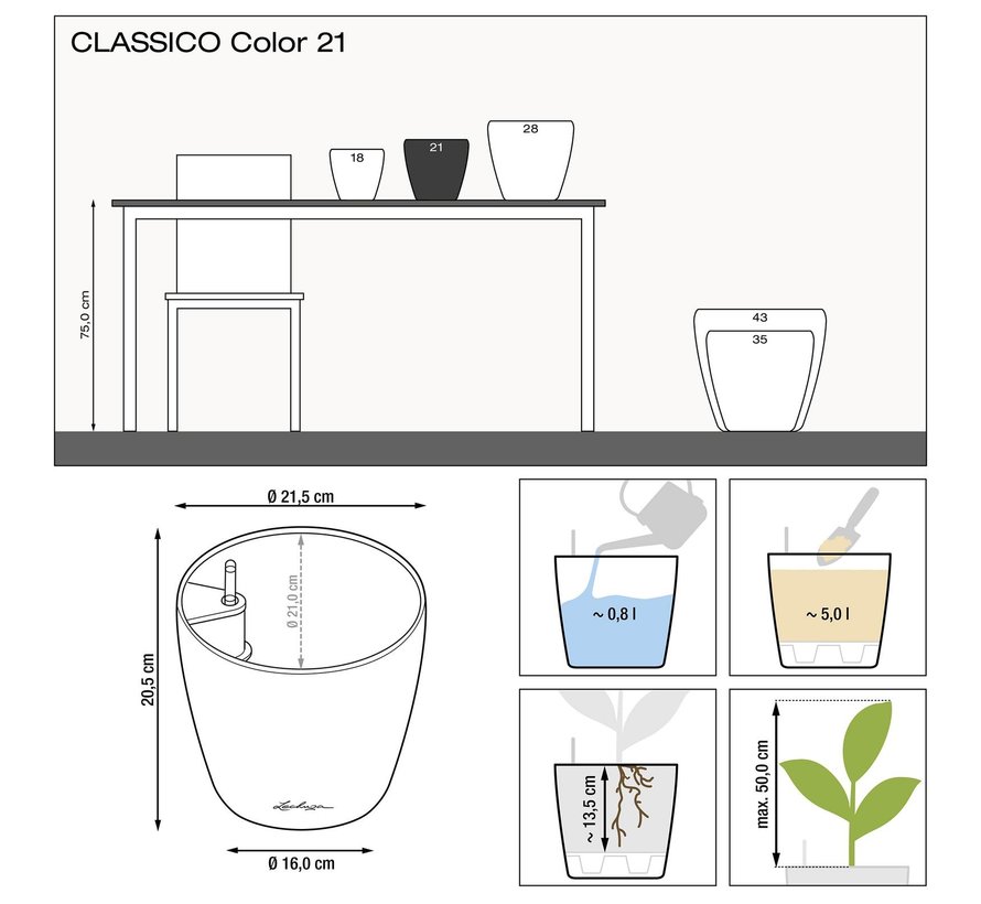 Lechuza - plantenbak CLASSICO COLOR 21 zandbruin ALL-IN-ONE set