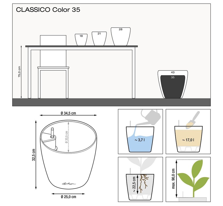 Lechuza - plantenbak CLASSICO COLOR 35 zandbruin ALL-IN-ONE set