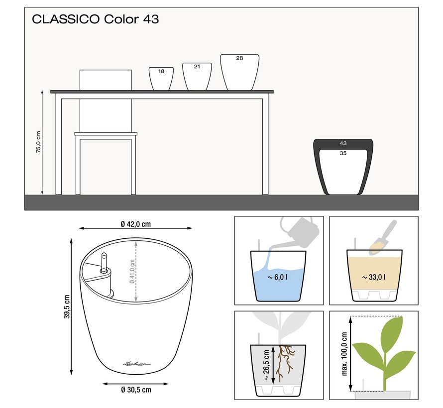 Lechuza - plantenbak CLASSICO COLOR 43 zandbruin ALL-IN-ONE set