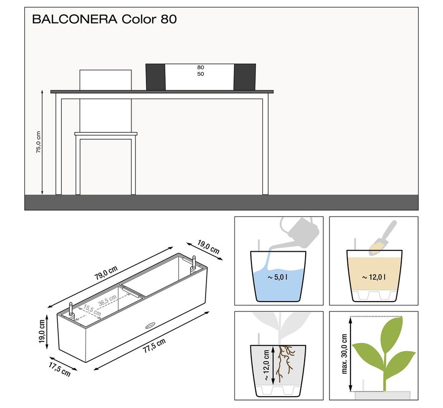 Lechuza - planteur BALCONERA COLOR 80 pastel green set ALL-IN-ONE
