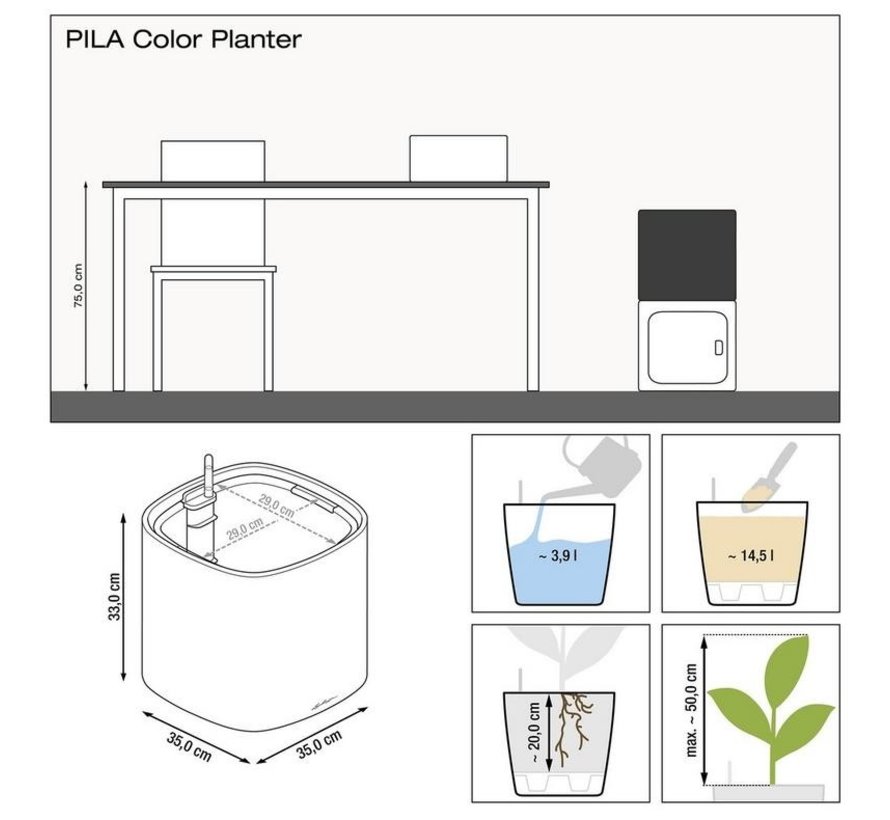 Lechuza - Pflanzgefäß PILA COLOR 35  petrol blue ALL-IN-ONE Set