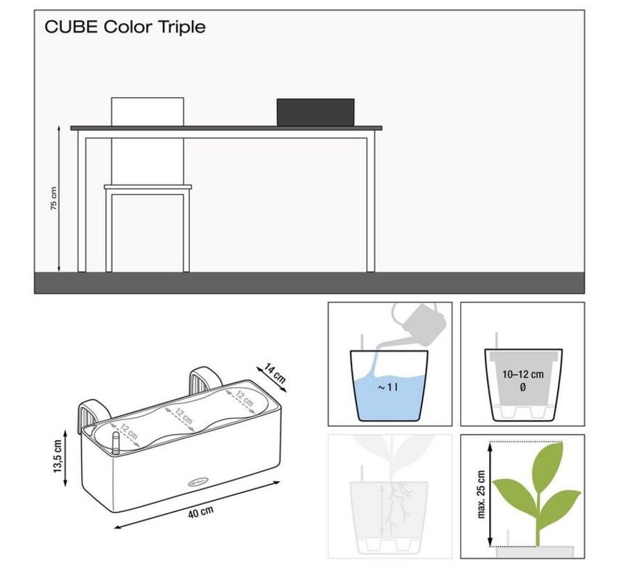 Lechuza - plantenbak BALCONISSIMA - CUBE COLOR Triple zandbruin ALL-IN-ONE set