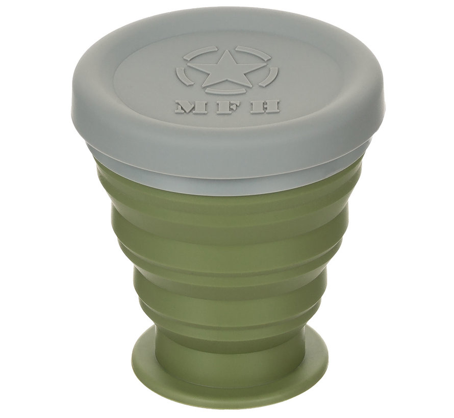MFH - Gobelet pliable -  avec couvercle -   Silicone -  vert OD -  200 ml