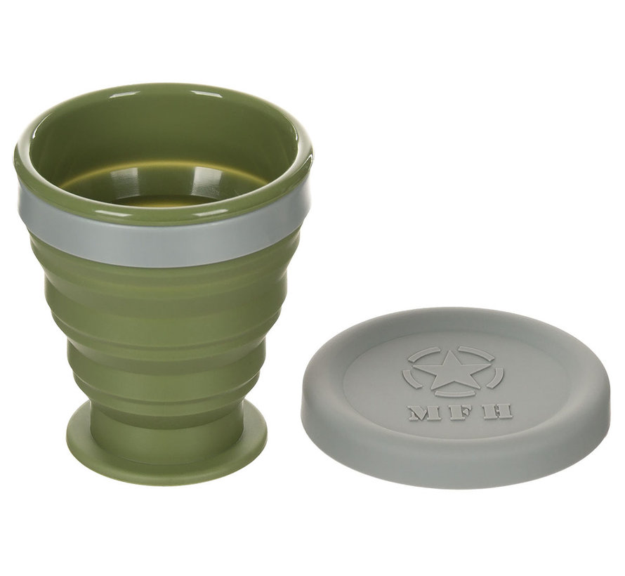 MFH - Vouwbeker  -  met deksel  -  Silicone  -  OD groen  -  200 ml