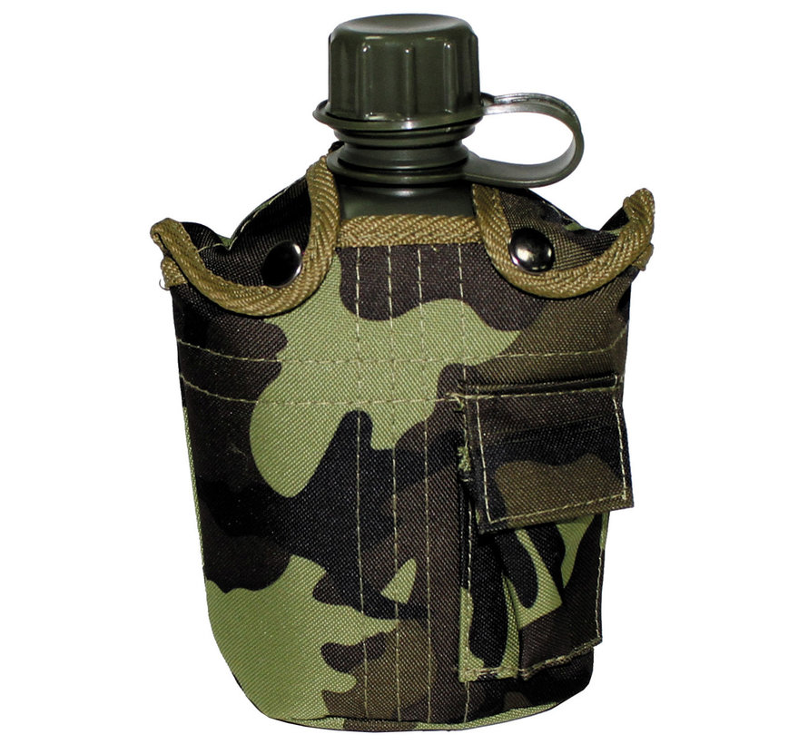 US Army kunststof veldfles, 1 liter, hoes, M 95 CZ camouflage, BPA-vrij