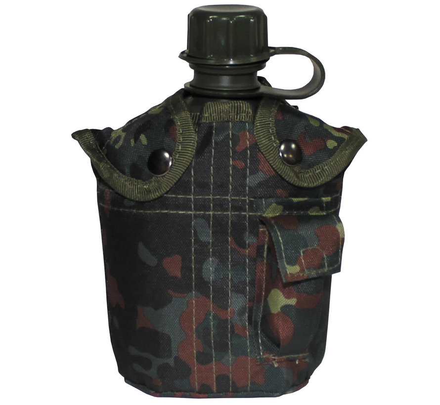 US Army kunststof veldfles, 1 liter, hoes, vlekcamouflage, BPA-vrij