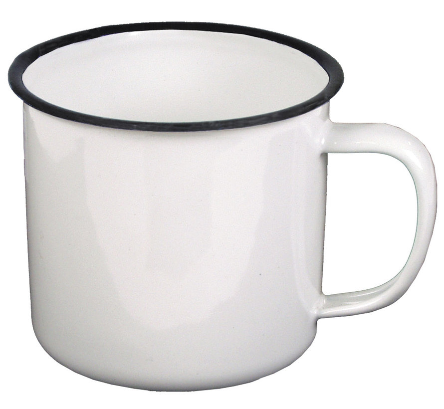 MFH - tasse -  émail -  blanc-noir -  8 cm diamètre -  350 ml