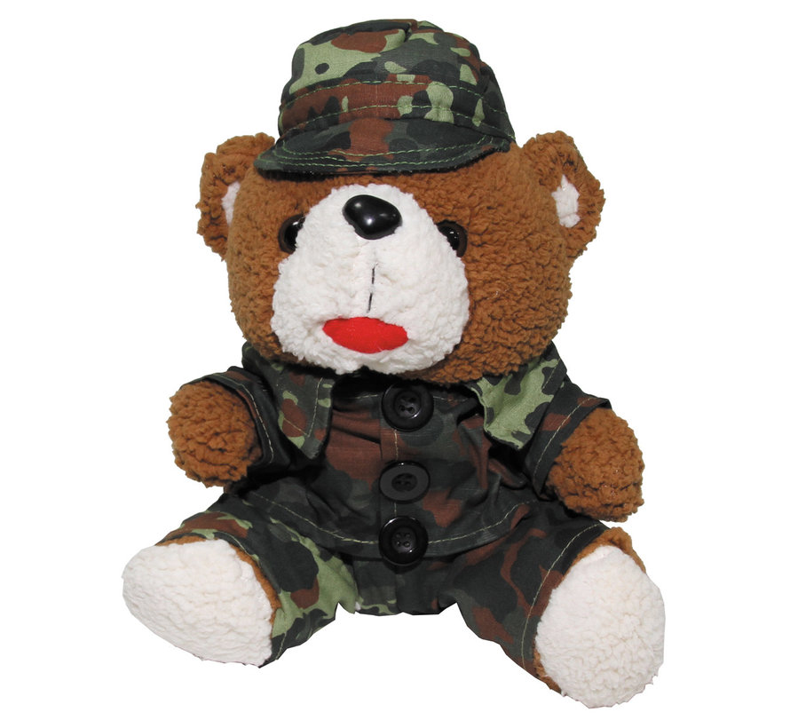 MFH - Ours en Peluche -  avec costume et casquette -  BW camo -  ca. 28 cm