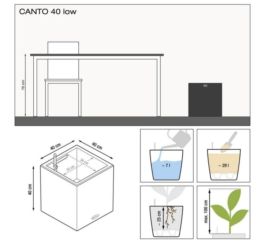 Lechuza - planteur CANTO PREMIUM Low 40 blanc brillant set ALL-IN-ONE