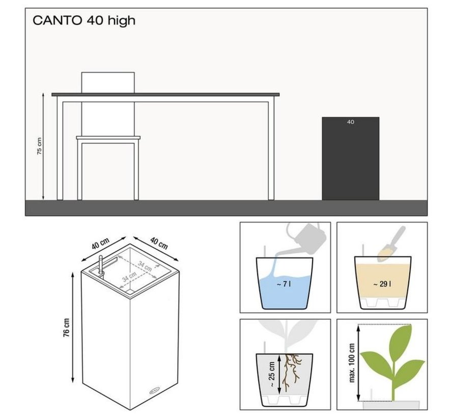 Lechuza - Pflanzgefäß CANTO PREMIUM High 40 anthrazit metallic ALL-IN-ONE Set