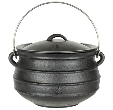 Fox Outdoor Zware gietijzeren kookketel met scharnierend hengsel en deksel met greep - 7L