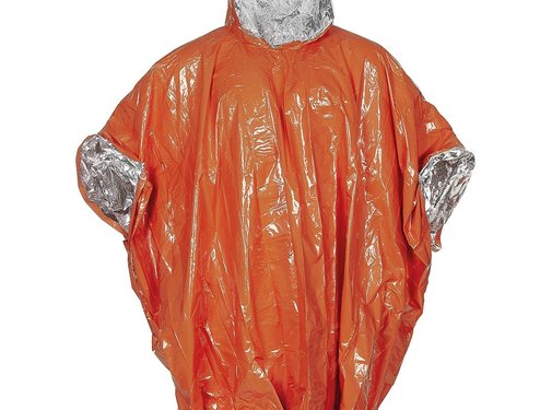 MFH Oranger Notfall-Regenponcho. Einseitig mit Aluminium beschichtet.