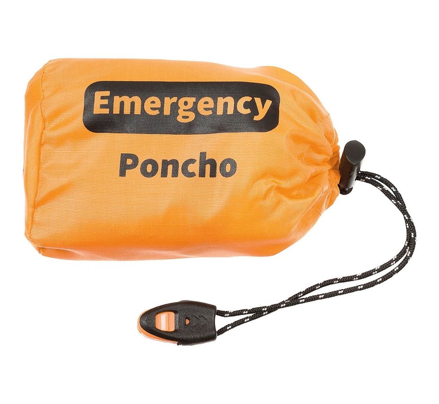 Poncho de pluie d'urgence orange. Recouvert d'un côté d'aluminium.