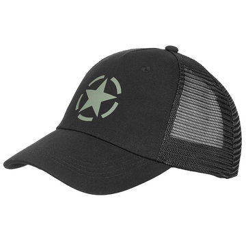 MFH Zwarte "Trucker" unisex cap . Stoere en sportieve cap met verstelbare kliksluiting.