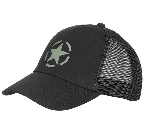 MFH Zwarte "Trucker" unisex cap . Stoere en sportieve cap met verstelbare  kliksluiting.