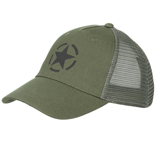 MFH Legergroene "Trucker" unisex cap . Stoere en sportieve cap met verstelbare  kliksluiting.