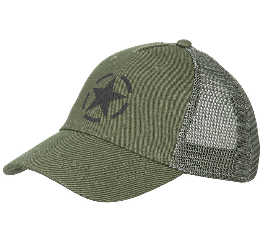 Legergroene "Trucker" unisex cap . Stoere en sportieve cap met verstelbare kliksluiting.