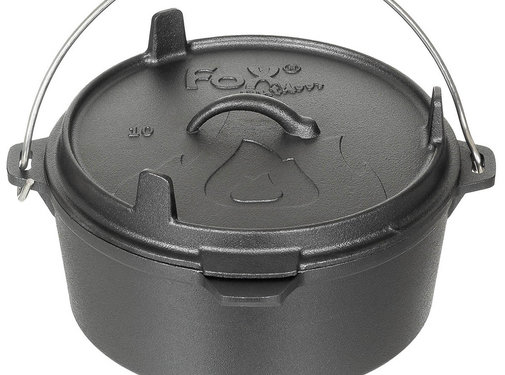 Fox Outdoor Gusseiserner Kochkessel "Dutch Oven" mit Deckel und einem Fassungsvermögen von 3.8 Litern.