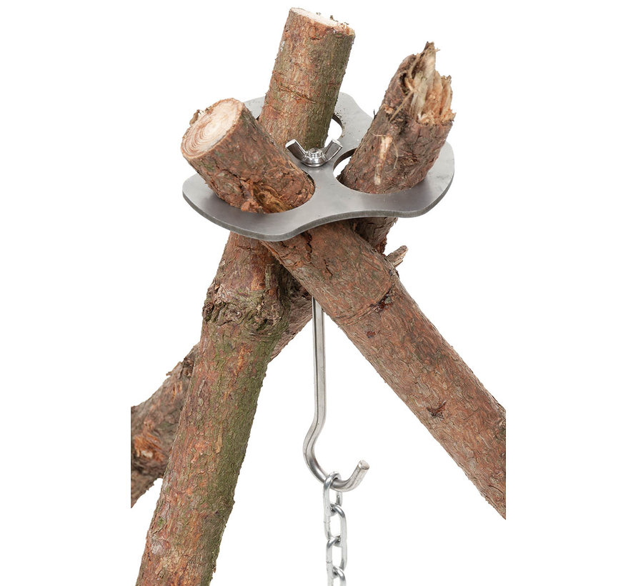 Fox Outdoor - Driepoothouder - RVS - Met ketting en haak