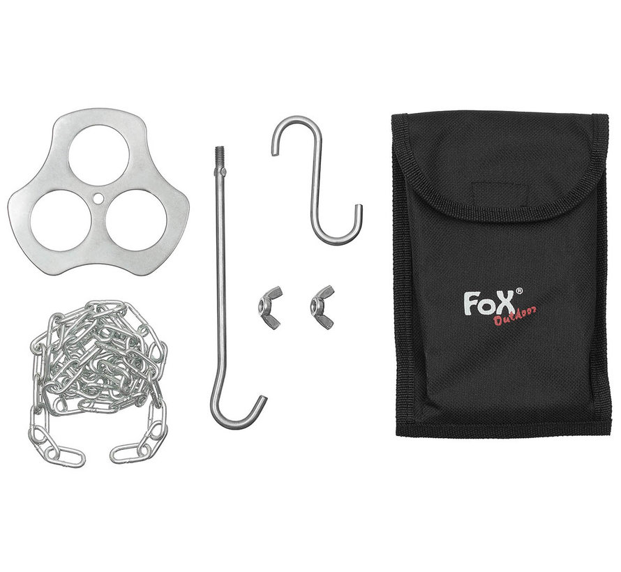 Fox Outdoor - Dreibeinhalter -  Edelstahl -  mit Kette und Haken