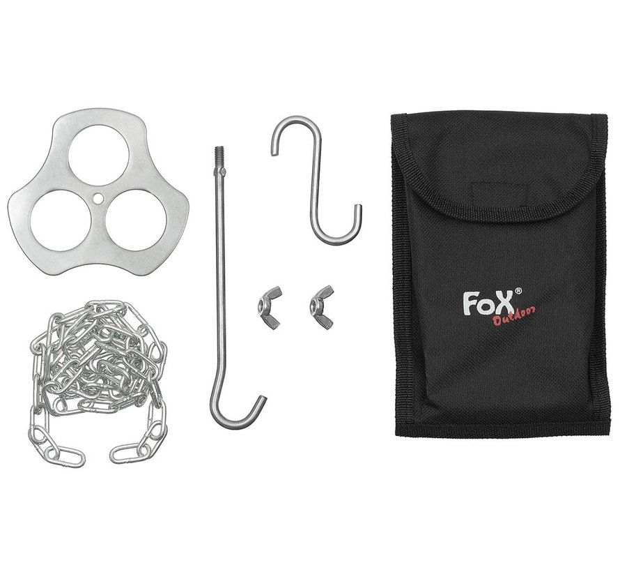 Fox Outdoor - Support de trépied  -  acier inoxydable  -  avec chaîne et crochet