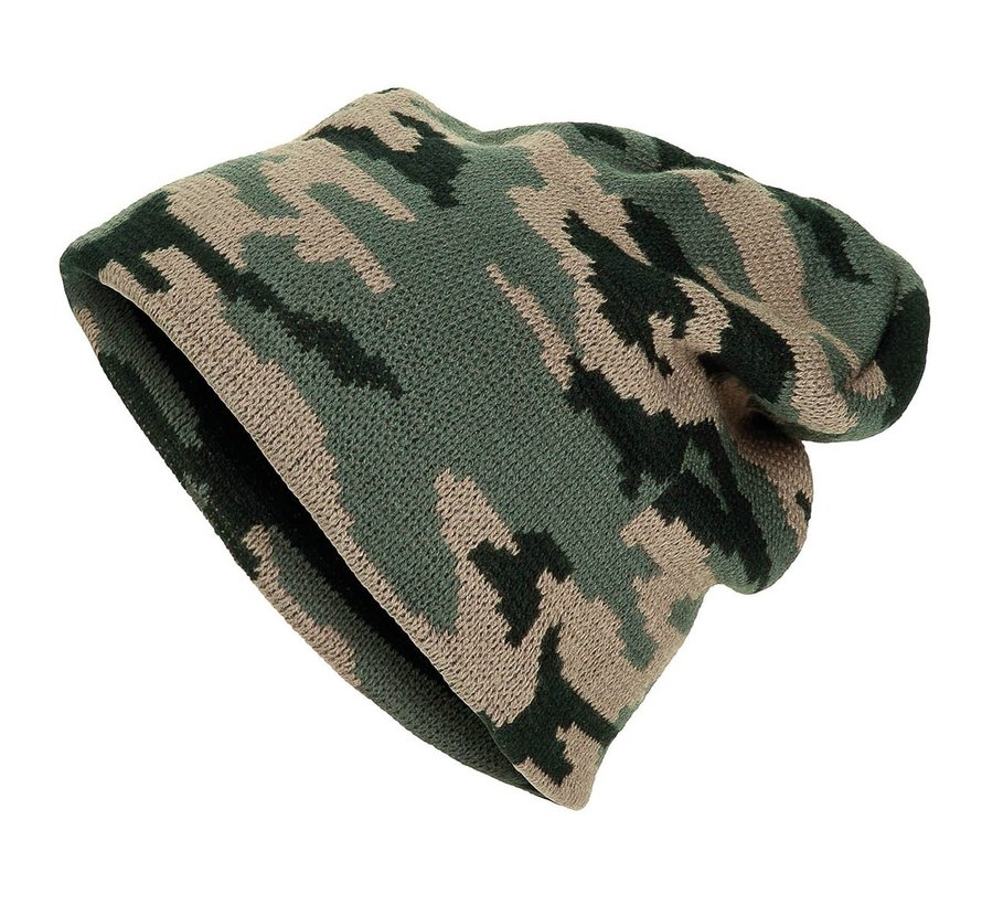 Fijn gebreide "Woodland" commando muts  (Beanie) gemaakt van 100% wol