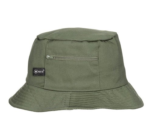 MFH Chapeau de pêcheur avec petite poche latérale et fermeture éclair dans la couleur vert olive