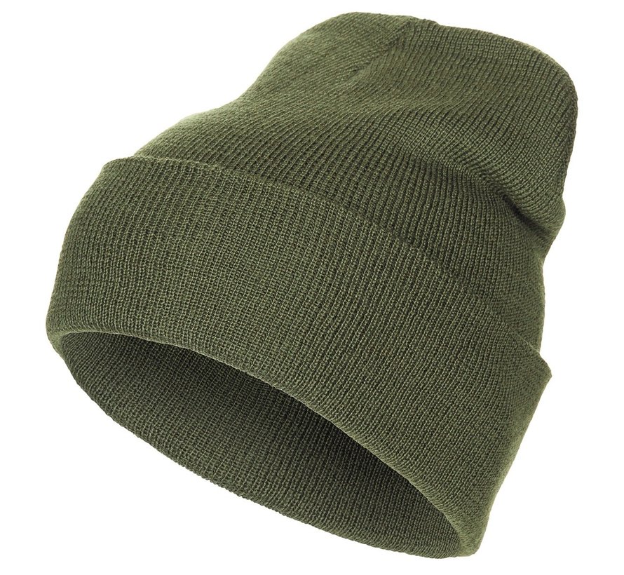 Chapeau tricoté vert armée en 100% laine