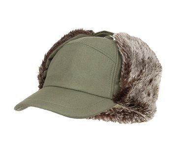 Fox Outdoor Legergroene "Trapper" wintermuts met oorkleppen met imitatiebont en klep