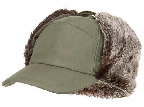 Fox Outdoor Legergroene "Trapper" wintermuts met oorkleppen met imitatiebont en klep