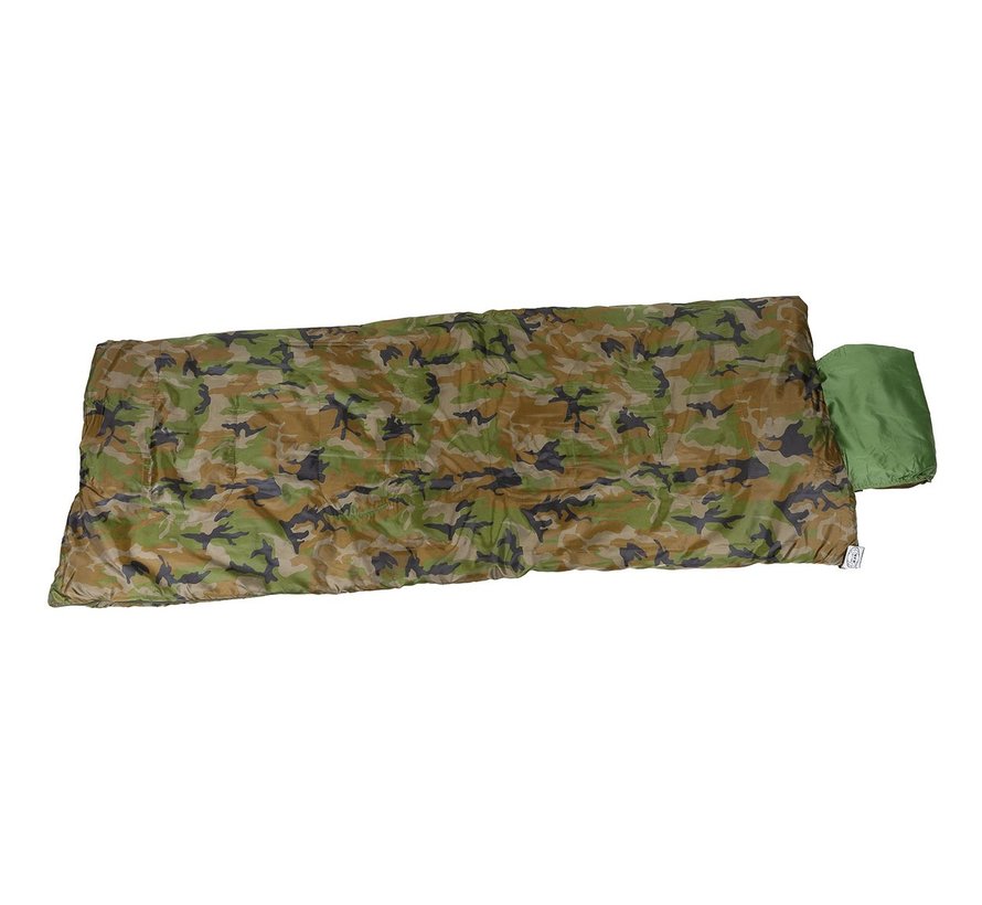 Sac de couchage des pilotes israéliens avec camouflage Woodland avec fermeture à pression et poignée de transport