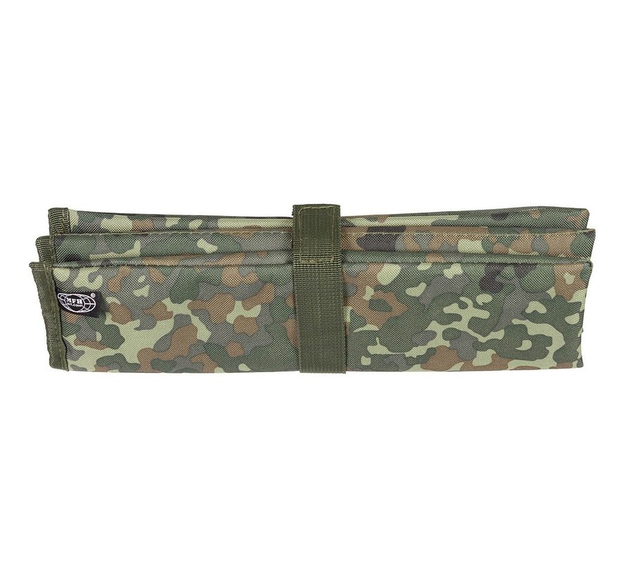 Coussin de siège thermo pliable avec camouflage BW. Idéal pour les activités en déplacement et de plein air.