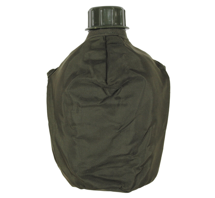 MFH - Plastikfeldflasche -  oliv -  neu -  1 l -  mit österr. Hülle neuw.