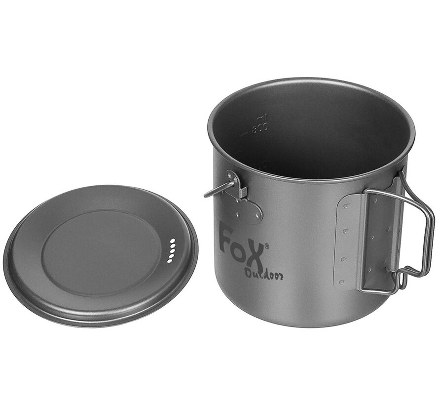 Fox Outdoor - Pot  -  Titanium  -  Klein  -  Met Deksel  -  Opvouwbare handgrepen  -  ca. 1 l