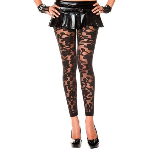 Music Legs Transparente Leggings mit Blumendesign - Schwarz Music Legs Transparente Leggings mit Blumendesign - Schwarz