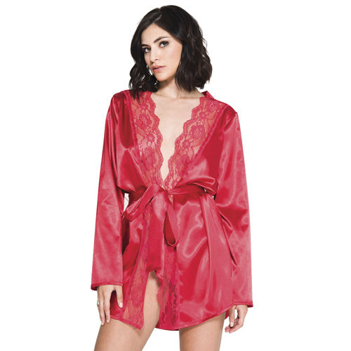 Music Legs Satin-Robe mit langen Ärmeln - Rot Music Legs Satin-Robe mit langen Ärmeln - Rot