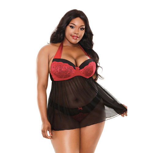 Curve Sophia Neckholder Teddy - Schwarz/Rot Curve Sophia Neckholder Teddy - Schwarz/Rot