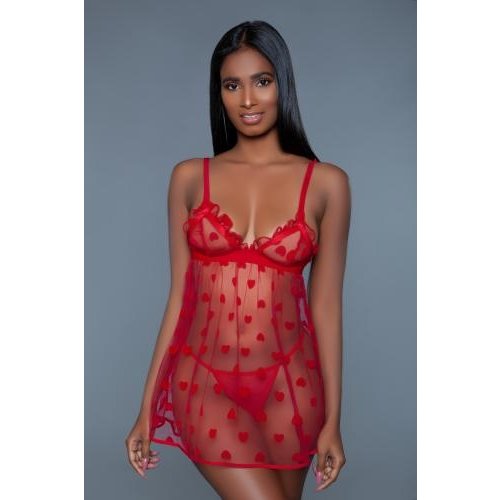 Be Wicked Valentine durchsichtiges Babydoll-Set - Rot Be Wicked Valentine durchsichtiges Babydoll-Set - Rot