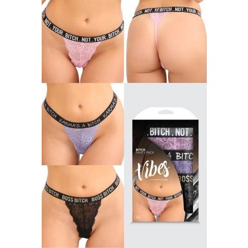 Vibes Bitch 3er-Pack Tangas - Rosa/Lila/Schwarz Vibes Bitch 3er-Pack Tangas - Rosa/Lila/Schwarz