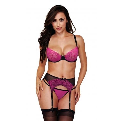 Baci Lingerie Baci - 3-teiliges Strumpfhalterset - Rosa/Schwarz Baci Lingerie Baci - 3-teiliges Strumpfhalterset - Rosa/Schwarz