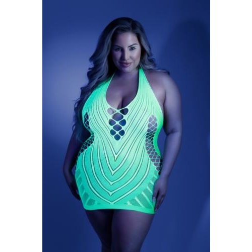 Glow Shock Value Trägerkleid mit Netzstoff Neongrün - Für Kurven Glow Shock Value Trägerkleid mit Netzstoff Neongrün - Für Kurven