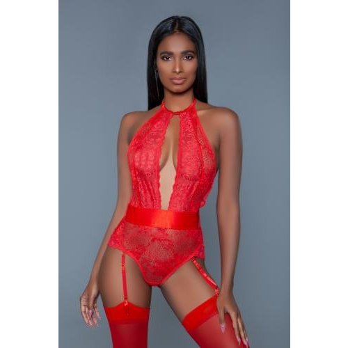 Be Wicked Ophelia Straps-Bodysuit aus Spitze - Rot Be Wicked Ophelia Straps-Bodysuit aus Spitze - Rot