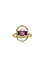 Shanhan String Dancer Motif Ring with Pink and Blue Sapphire