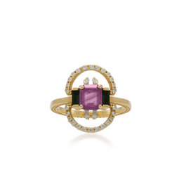 Shanhan String Dancer Motif Ring with Pink and Blue Sapphire