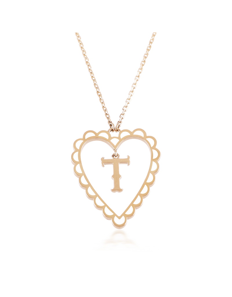 Calliope Alphabet Heart Necklace in Letter T