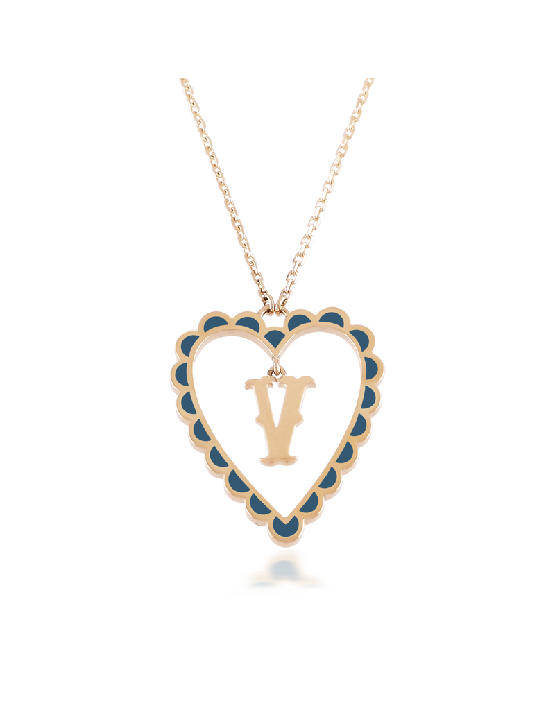 Calliope Alphabet Heart Necklace in Letter V