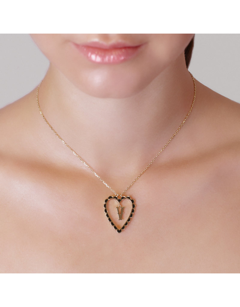 Calliope Alphabet Heart Necklace in Letter V